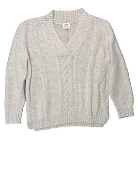 St Johns Bay Cable Knit Sweater Womens 2XL Beige Speckled Fleck V Neck Cozy